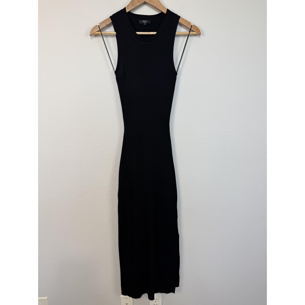 Rails Syd Cutout Dress Women's Small Black Ribbed Knit Midi Bodycon Open Back